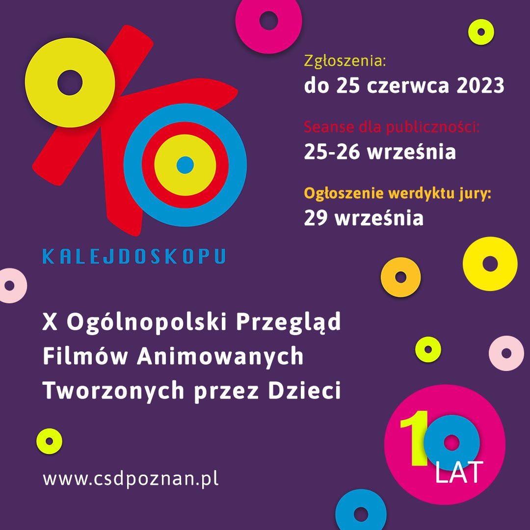 Plakat promujący X Ogólnopolski Przegląd Filmów Animowanych Tworzonych przez Dzieci.